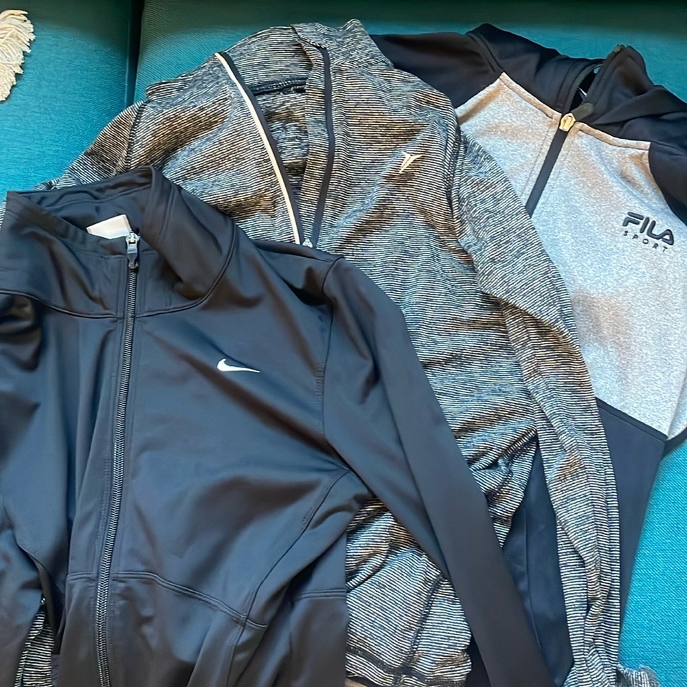 Three active wear zip-ups (all size medium)